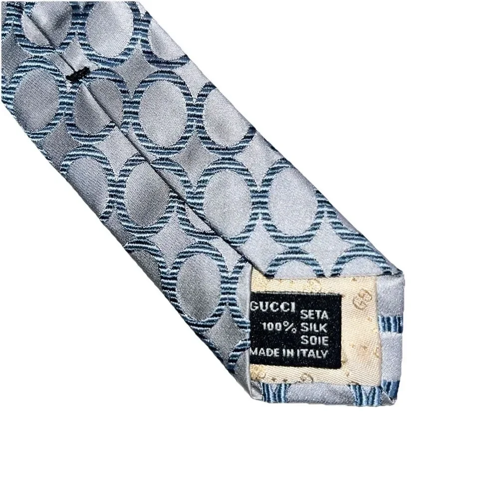 Gucci Italian Silk Tie Jacquard O’s Pattern All Over Print GG Interlocking  Logo